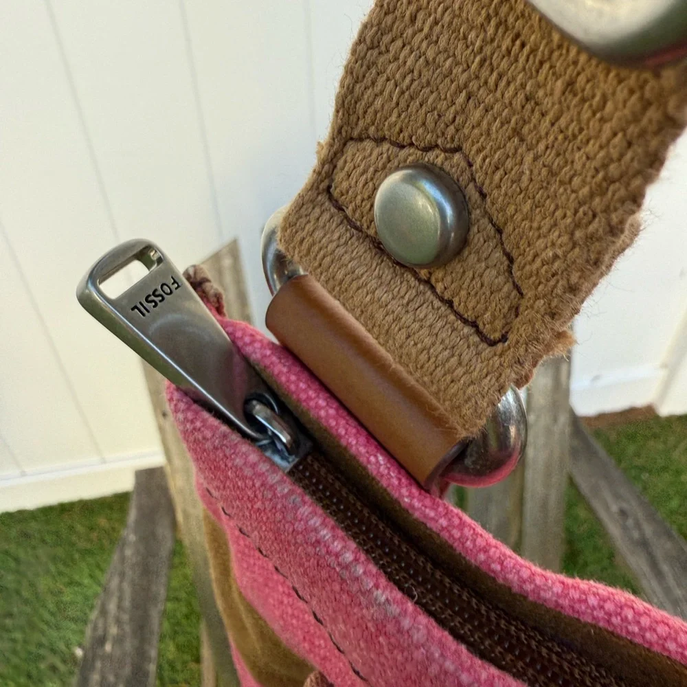 Fossil Shay Canvas Crossbody Pink Yellow Handbag Flap‎ Closure Pocket Bag NWOT W